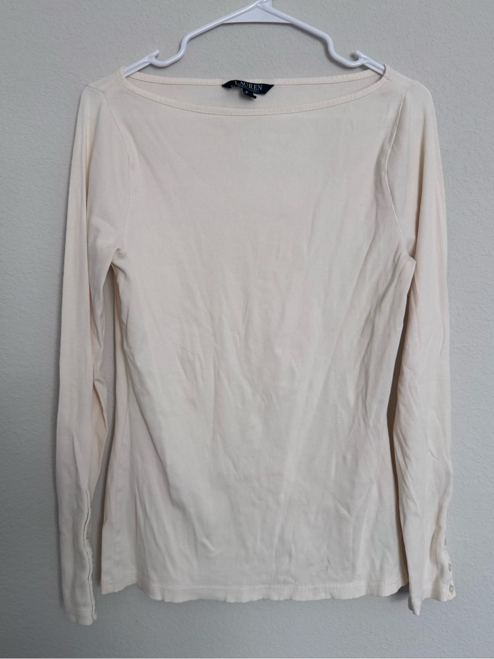 Lauren Ralph Lauren Cream Ribbed Boatneck Top